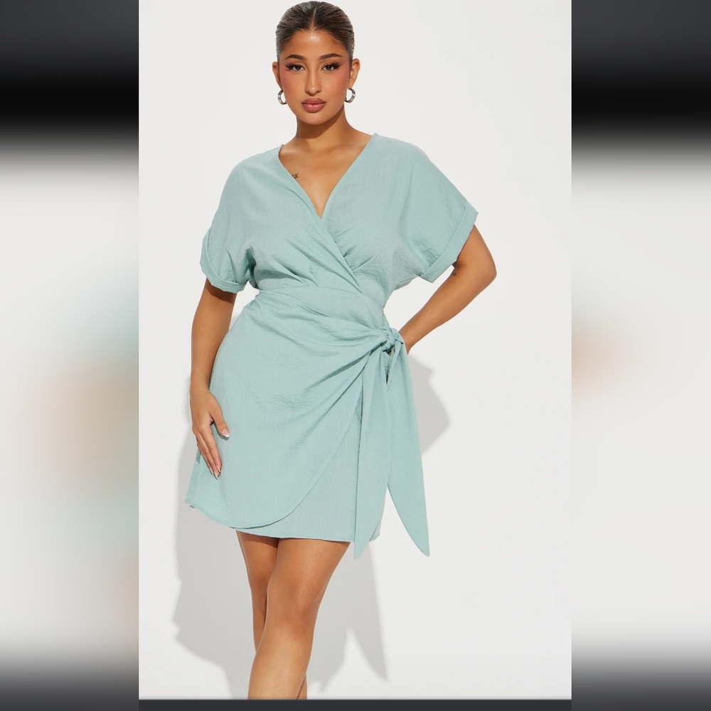 FN Heather drapped mini dress, in color Sage